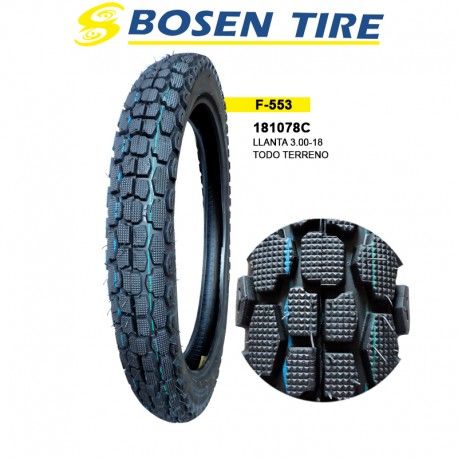 (181078C) LLANTA 3.00-18 F-553 TODO TERRENO BOSEN
