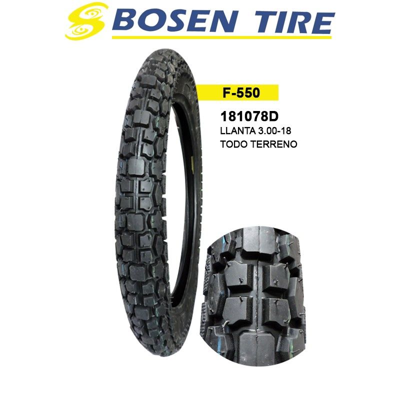 181078D (LLANTA 3.00 -18 BOSEN F550 TODO TERRENO)
