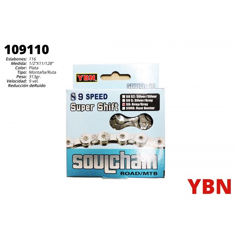 (109110) CADENA YBN PLATA 9S 1/2 X 11/128 X 116LH9-S