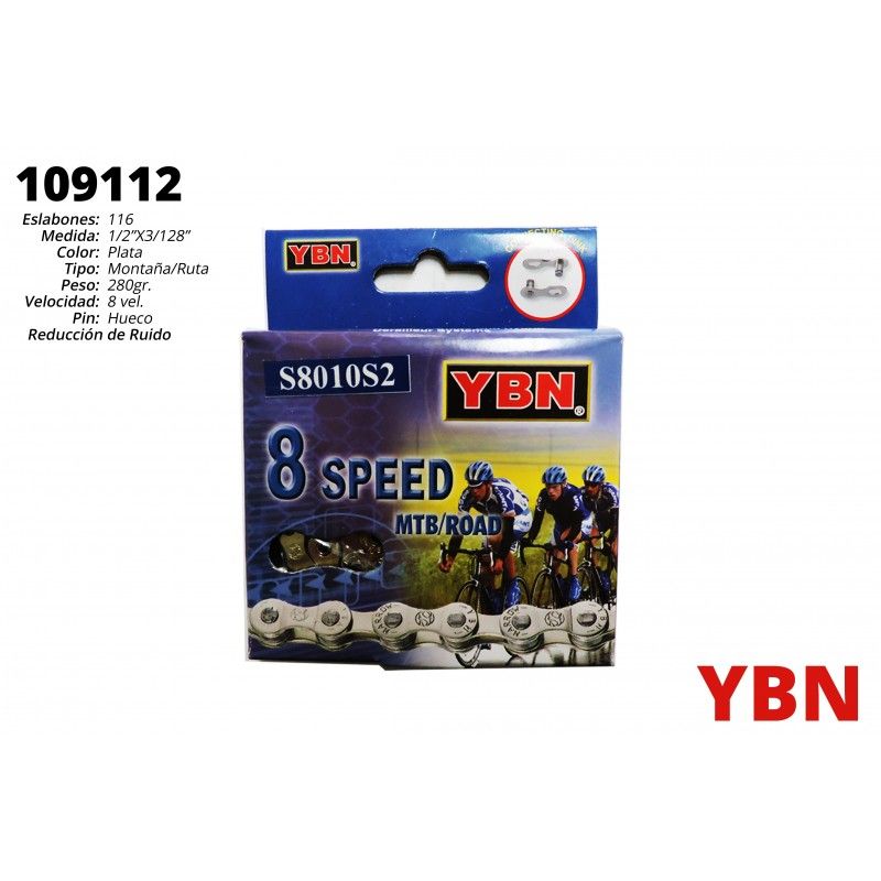 (109112)CADENA YBN PLATA 8vel 1/2x3/32x 116L