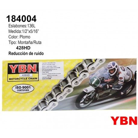 (184004) CADENA PARA MOTO YBN HD 428X136 CAJITA