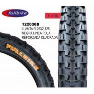 (122036B) LLANTA R-26 X 2.125 F-136 NEGRA LINEA ROJA REFORZADA CUADRADA FULLBIKE