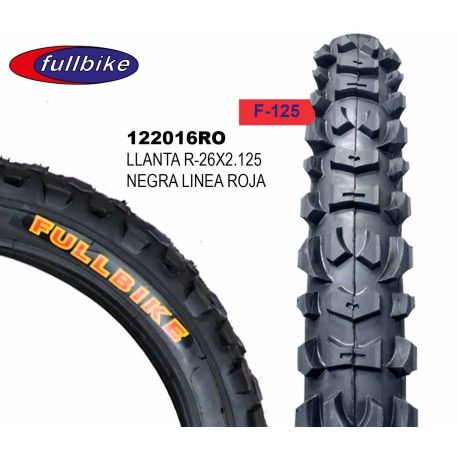 (122016RO) LLANTA R-26 X 2.125 F-125 NEGRA LINEA ROJA FULLBIKE
