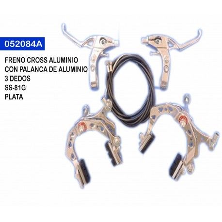 (052084A) FRENO CROSS ALUMINIO CON PALANCAS DE ALUMINIO 3 DEDOS SS-81G PLATA