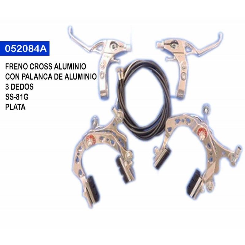 (052084A) FRENO CROSS ALUMINIO CON PALANCAS DE ALUMINIO 3 DEDOS SS-81G PLATA