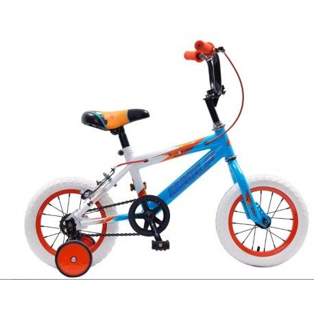 (198019)  Bicicleta WOLF Infantil R12 1V. Niño Frenos ”V” Ruedas Laterales Aceero Azul/Blanco Talla:UN