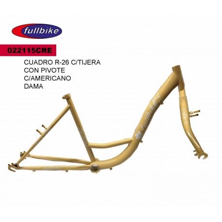 (022115CRE) CUADRO CON TIJERA R-26 FULLBIKE DAMA CREMA CON PIVOTE DE CENTRO AMERICANO