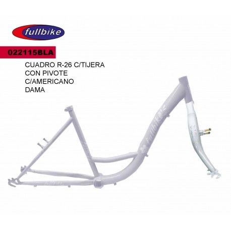 (022115BLA) CUADRO CON TIJERA R-26 FULLBIKE DAMA BLANCO CON PIVOTE CENTRO AMERICANO