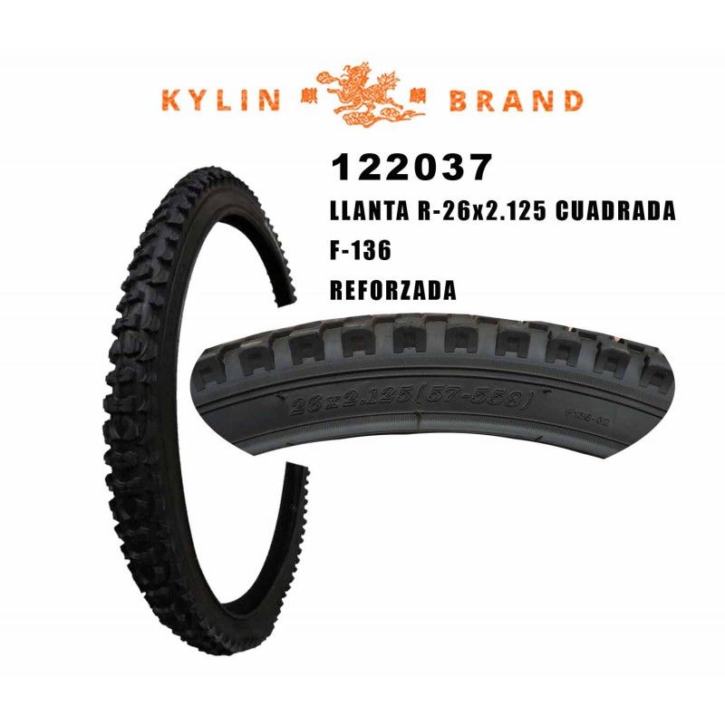 (122037A) LLANTA 26X2.125 LINEA AMRILLA REFORZADA F-136 KYLIN BRAND
