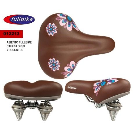 (012213) ASIENTO FULLBIKE C/BROCHE 2 RESORTES CAFE CON FLORES