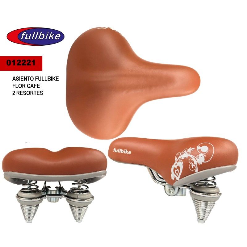 (012221) ASIENTO FULLBIKE 2/RESORTES COLOR CAFE CON FLOR