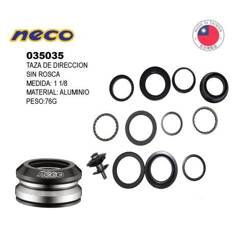 (035035) TAZA DE DIRECCION NECO H398 ALUM NEGRO 1-1/8 1.5