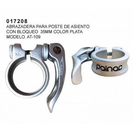 (017208) ABRAZADERA CON BLOQUEO PARA POSTE DE ASIENTO 31.8MM COLOR PLATA MODELO AT-109+SQR PAINAC