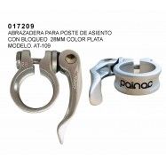 (017209) ABRAZADERA CON BLOQUEO PARA POSTE DE ASIENTO 28.6 MM COLOR PLATA MODELO AT-109+SQR MARCA PAINAC