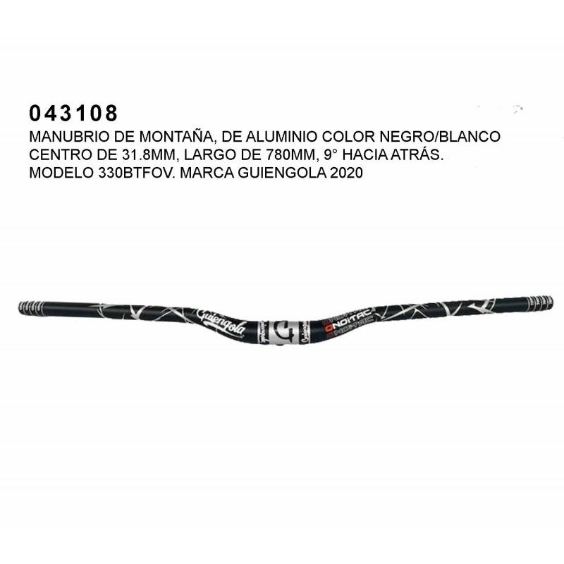 (043108) MANUBRIO DE MONTAÑA DE ALUMINIO COLOR NEGRO/BLANCO CENTRO 31.8 MM GUIENGOLA