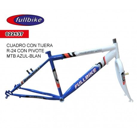 (022137) CUADRO CON TIJERA R-24 MTB BLANCO CON AZUL FULLBIKE