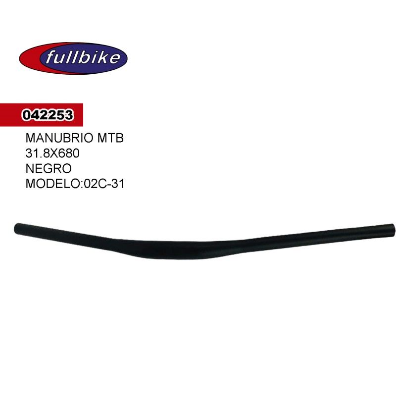 (042252) MANUBRIO RECTO 02C ALUMINIO 580MM NEGRO  FULLBIKE