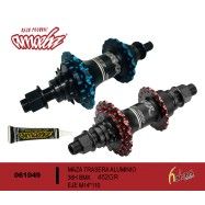 (061049) MAZA TRASERA ALUMINIO DE 36H PARA BMX EJE 14*110 NEGRO/ROJO Y NEGRO/AZUL MODELO HU-B866R 452GR AMOEBA