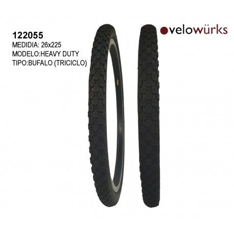 (122055) LLANTA R-26X2.25 HEAVY DUTY BUFALO TRICICLO VW-5174 VELOWURKS