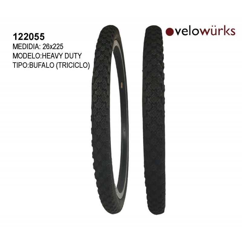 (122055) LLANTA R-26X2.25 HEAVY DUTY BUFALO TRICICLO VW-5174 VELOWURKS