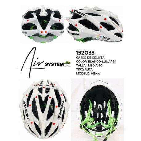 (152035) CASCO PARA CICLISTA TALLA: GRANDE TIPO: MTB/RUTA COLOR: BLANCO-LUNARES ROJOS MODELO: HB100 AIR SYSTEM MOON