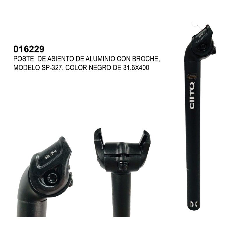 (016229) POSTE DE ASIENTO DE ALUMINIO CON BROCHE, MODELO SP-327, COLOR NEGRO, DE 31.6X400 HOLLER CIITO