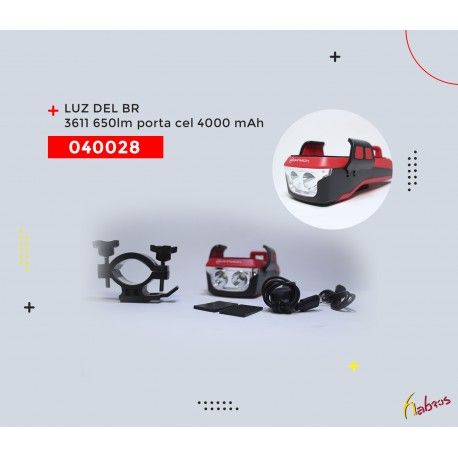 (040028) LUZ DELANTERA MODELO: 3611   650 LUMENS  PORTA CELULAR   BRIVIGA