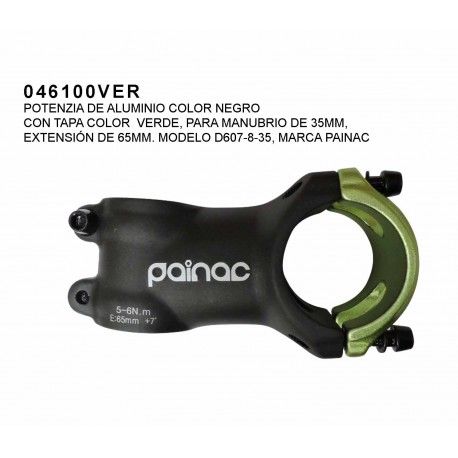 046100VE (POTENZIA DE ALUMINIO MODELO:D607-8-35 COLOR NEGRO CON TAPA COLOR VERDE, PARA MANUBRIO DE 35MM)
