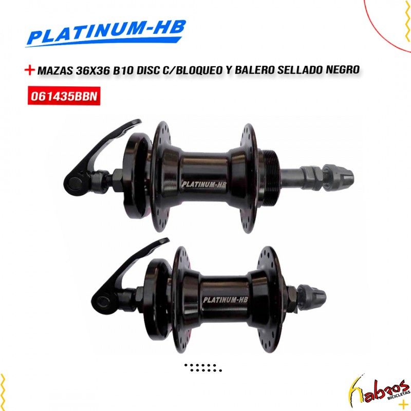 (061435BBN) JUEGO DE MAZAS 36X36 B10 NEGRO 14G CON BLOQUEO PARA FRENO DE DISCO CON BALERO SELLADO PLATINUM HB