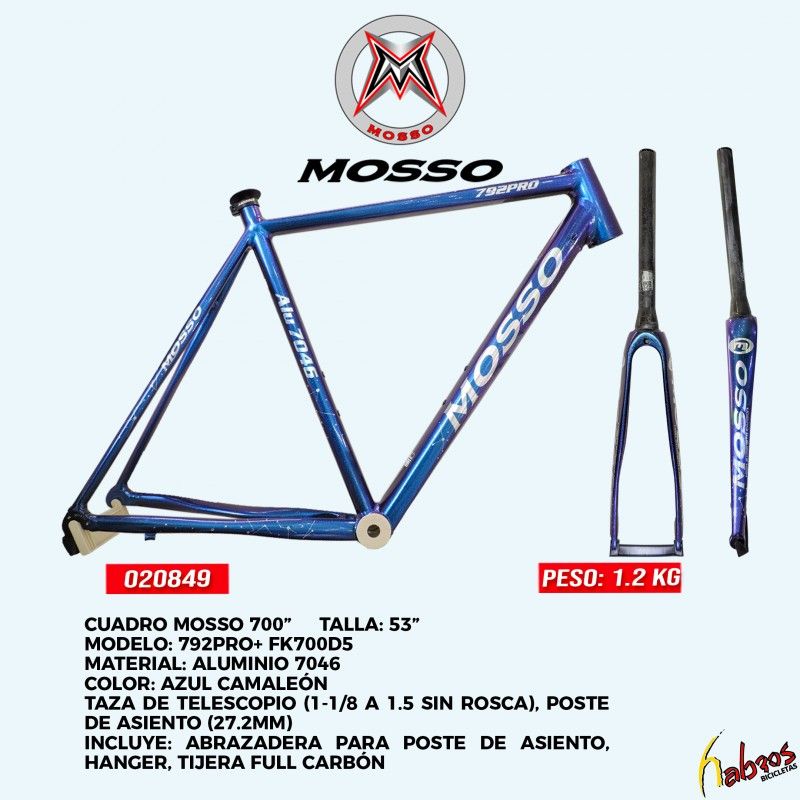(020849) CUADRO ALUMINIO 700C*53 MOSSO CON TIJERA CON TAZA DE CENTRO  Y CON TAZA DE DIRECCIÓN