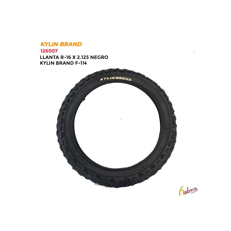 (126007) LLANTA 16X2.125 KYLIN BRAND F-114 NEGRO 50