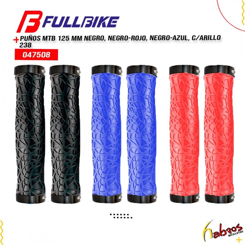 (047508) PUÑOS MTB 125MM NEGRO,NEGRO/ROJO, NEGRO/AZUL CON ARILLO 238