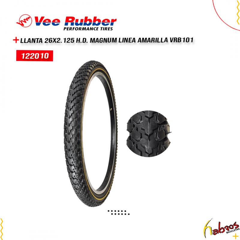 (122010) LLANTA 26X2.125 VEERUBER LINEA AMARILLA REDONDA 4 CAPAS