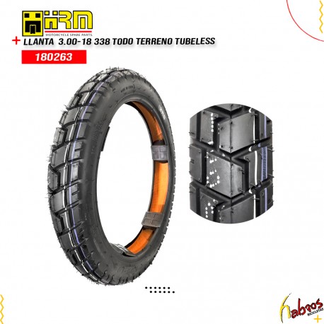 (180263)LLANTA 3.00-18 HRM 338 TODO TERRENO TUBELESS