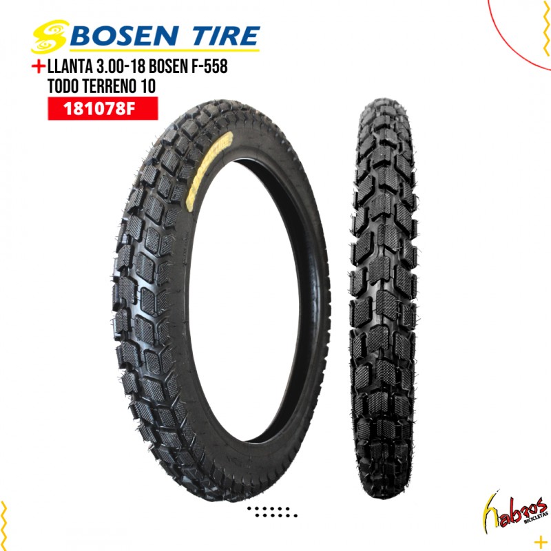 (181078F) LLANTA 3.00-18 BOSEN F-558 TODO TERRENO 10